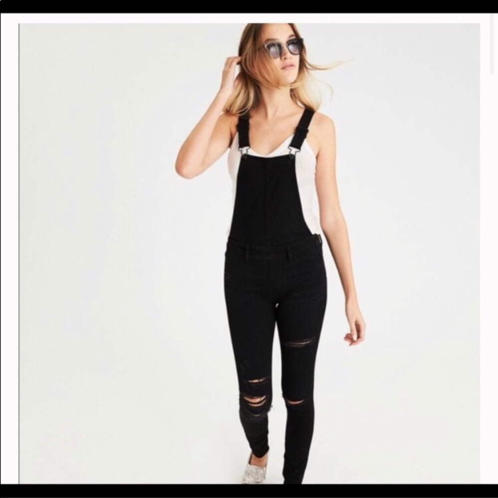 American Eagle Distressed Denim Overalls